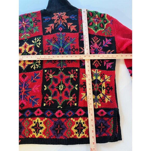 Vintage 90s handknit Knitting Needles holiday snowflake turtleneck sweater L - Picture 7 of 11